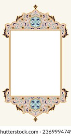 Arabic Floral Frame for your design. Traditional Islamic Design. Elegance Background with Text input area in a center. Suitable for greeting card, poster, invitation and banner