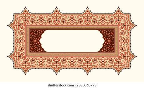 Arabic Floral Frame for your design. Traditional Islamic Design. Elegance Background with Text input area in a center. Suitable for greeting card, poster, invitation and banner