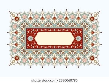 Arabic Floral Frame for your design. Traditional Islamic Design. Elegance Background with Text input area in a center. Suitable for greeting card, poster, invitation and banner