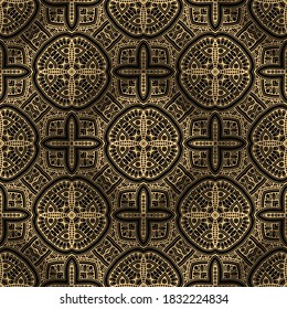 Patrón de oro floral árabe sin costuras. Ornamento de flores doradas. Decoraciones hermosas. Fondo arabesco vectorial ornamental. Fondo de repetición de estilo étnico. Diseño de diseño de lujo ordenado.