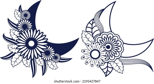 Arabic floral Moon pattern background, moon coloring page