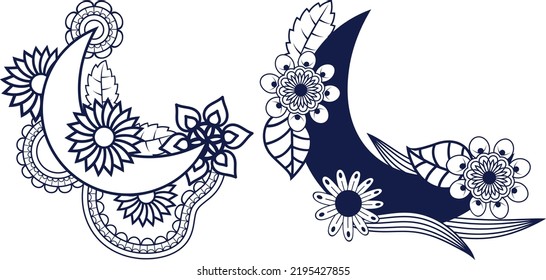 Arabic floral Moon pattern background, moon coloring page
