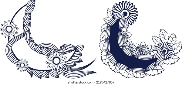 Arabic floral Moon pattern background, moon coloring page