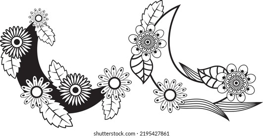 Arabic floral Moon pattern background, moon coloring page