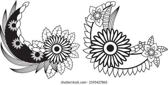 Arabic floral Moon pattern background, moon coloring page