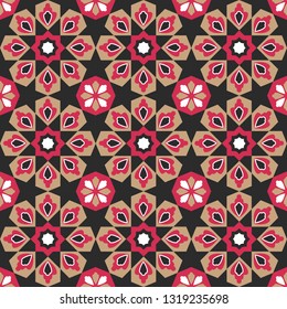 Arabic floral ornament seamless pattern. Fusion Classic moroccan ornament and floral elements. Great for Islamic background, mosque decor, textile, fabric, interior, wallpaper, tile, covering.1