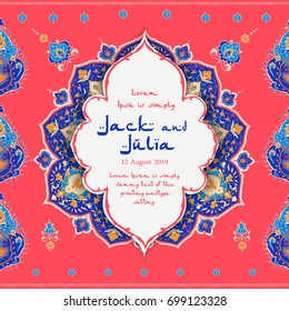 Arabic floral pattern in Victorian style. Ornamental for Card for cafe,restaurant, shop, print. Save the date. 