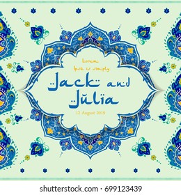 Arabic floral pattern in Victorian style. Ornamental for Card for cafe,restaurant, shop, print. Save the date. 