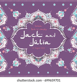 Arabic floral pattern in Victorian style. Ornamental for Card for cafe,restaurant, shop, print. Save the date. 