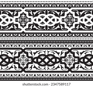 Plantilla de borde sin soldadura floral árabe que repite ilustración vectorial de geometría simétrica.