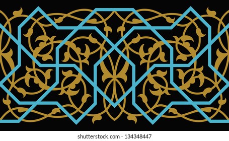 Arabic Floral Seamless Border. Traditional Islamic Design. Mosque decoration element.