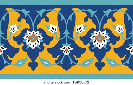 Arabic Floral Seamless Border. Traditional Islamic Design. Mosque decoration element.