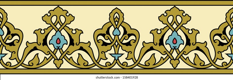 Arabic Floral Seamless Border. Traditional Islamic Design. Mosque decoration element.