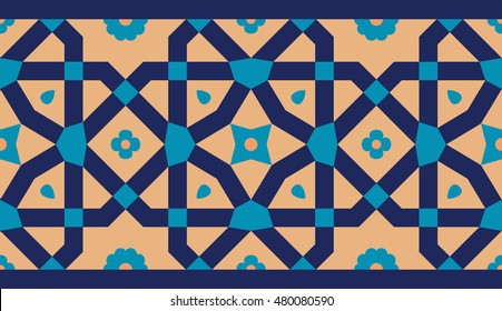 Arabic Floral Seamless Border. Traditional Islamic Design. Mosque decoration element.
