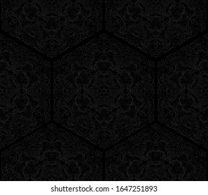 Arabic floral seamless pattern. Traditional arabic islamic background. Mosque decoration element. Vector illustration in black colors.