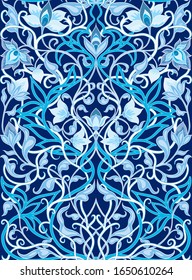 Arabic floral seamless pattern. Traditional arabic islamic background. Mosque decoration element. Vector illustration in blue colors.