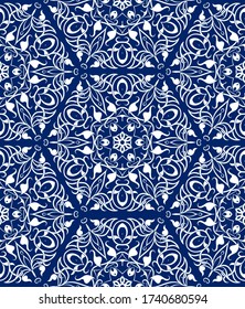 Arabic floral seamless pattern. Traditional arabic islamic background. Mosque decoration element. Vector illustration in blue colors.