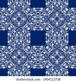 Arabic floral seamless pattern. Traditional arabic islamic background. Mosque decoration element. Vector illustration in blue colors.