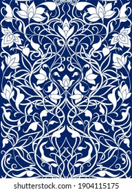 Arabic floral seamless pattern. Traditional arabic islamic background. Mosque decoration element. Vector illustration in blue colors.