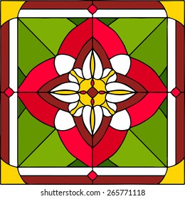 Arabic flowers, symmetric composition, vector illustrations in stained glass window