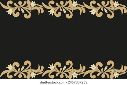 Arabic Folk Floral Frame with Blank background. Summer Flowers Border with Copy Space. Elegant Vector illustration can used web banner postcard wedding card cover template. EPS 10 Editable stroke.