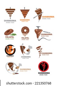 Arabic Food Icon Collection, Shawarma Chef, Falafel, Gyros, Kebab, Fast Food (Vector Art)