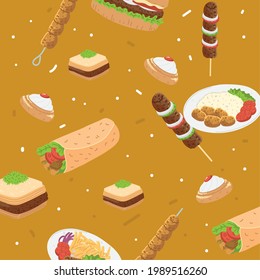 arabic food icon set background