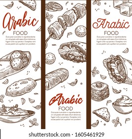 Arabic food sketch banners, Middle eastern cuisine