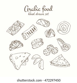 Arabic food vector set. Arabian cuisine illustration.