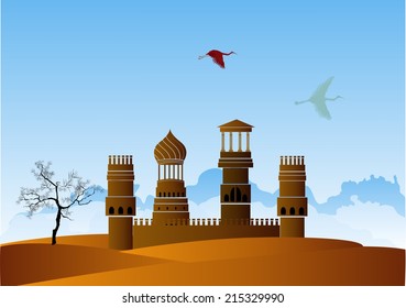 Arabic fortress in sand desert