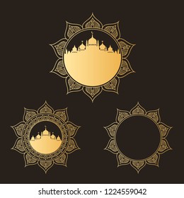Arabic frame. Islamic design frame. Elegant Background with Text input area in a center. Vector illustration.