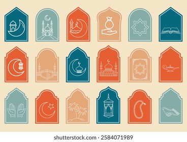 Arabic frames or arabian doors. Muslim architecture design elements, eid mubarak gates