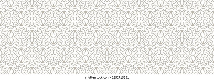 Arabisches geometrisches, florales nahtloses Muster mit abstrakten linearen Blumen, Vektorgrafik