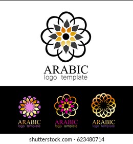 Plantilla de logotipo geométrico árabe. Decoración tribal tradicional. Elemento de patrón de redondeo islámico de Ramadán. Símbolo vector.
