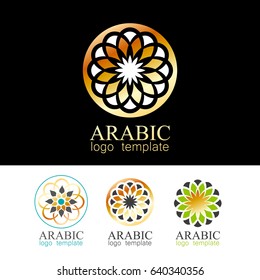 Plantilla de logotipo geométrico árabe. Decoración tribal tradicional. Elemento de patrón de redondeo islámico de Ramadán. Símbolo vector.