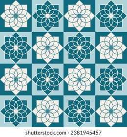 Mosaico geométrico árabe imprimible patrón sin fisuras con huella marroquí abstracta en colores azul y naranja. Ramadan Kareem Tradicional arte islámico Ilustración de fondo.