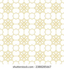 Arabic geometric mosaic printable seamless pattern with abstract Moroccan print in blue and orange colors. Ramadan Kareem Traditional Islamic art Illustration background.