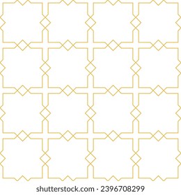 Arabic geometric mosaic printable seamless pattern with abstract Moroccan print in blue and orange colors. Ramadan Kareem Traditional Islamic art Illustration background.