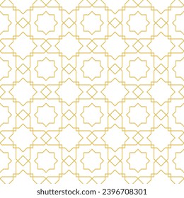Arabic geometric mosaic printable seamless pattern with abstract Moroccan print in blue and orange colors. Ramadan Kareem Traditional Islamic art Illustration background.