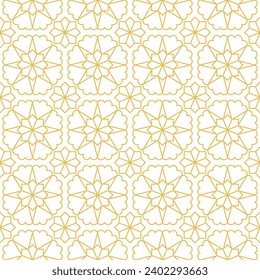 Arabic geometric mosaic printable seamless pattern with abstract Moroccan print in blue and orange colors. Ramadan Kareem Traditional Islamic art Illustration background.