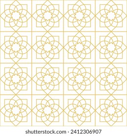 Arabic geometric mosaic printable seamless pattern with abstract Moroccan print in blue and orange colors. Ramadan Kareem Traditional Islamic art Illustration background.