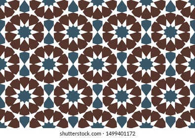 Arabic geometric motif pattern in blue and brown color. 