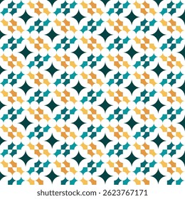 Arabic geometric pattern. Dominated by dark blue, light blue and golden yellow.