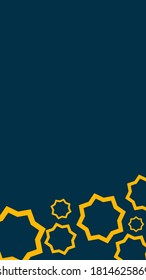 Arabic geometric pattern theme vertical card poster for social media story background with dark blue and yellow gold colour