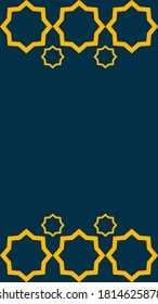 Arabic geometric pattern theme vertical card poster for social media story background with dark blue and yellow gold colour