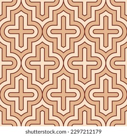 Arabic geometric seamless pattern. Quatrefoil vector pattern. Lattice pattern. Classic style. Oriental traditional pattern with repeated mosaic tiles. Moroccan crosses motif. Color vector background.
