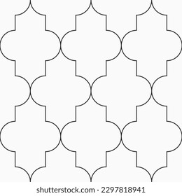 Arabic geometric seamless pattern. Quatrefoil vector pattern. Lattice pattern. Oriental traditional pattern with repeated mosaic tiles. Moroccan crosses motif. Black and white vector background.