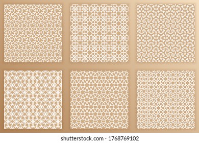 Arabic geometric seamless patterns set. Arabesque backgrounds. Vector illustration of tileable Islamic art textures for your design projects