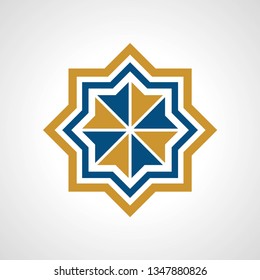 Arabic geometry patterns in gold and blue