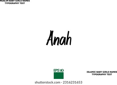 Arabic Girl Name Anah Alphabetical Text Design